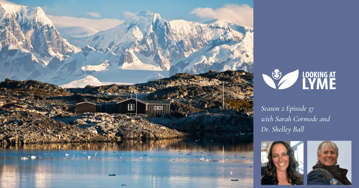 Episode 37 cover image: a house on a rocky shore in Antarctica, with a snowy mountain in the background.